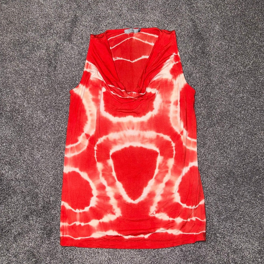 Dalia Women's Red and White Tie-Dye Sleeveless Tank Top w/ Draped Cowl Neck - M